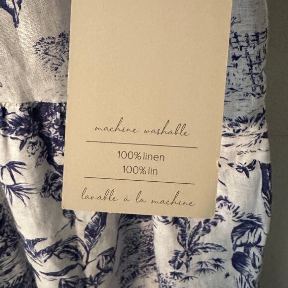 Joie Linen Midi Skirt Womens Medium White Blue Pull On Beachy Tropical Floral - Picture 6 of 10